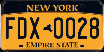 NY license plate FDX0028