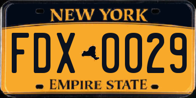 NY license plate FDX0029