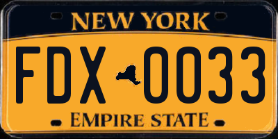 NY license plate FDX0033