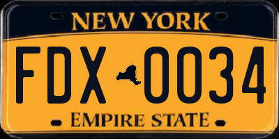 NY license plate FDX0034