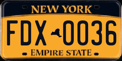NY license plate FDX0036
