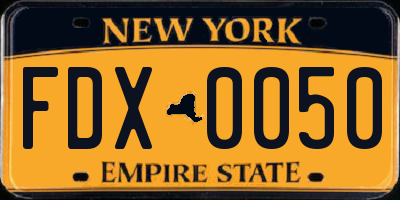 NY license plate FDX0050