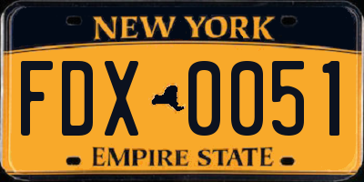 NY license plate FDX0051