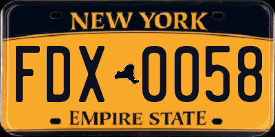 NY license plate FDX0058