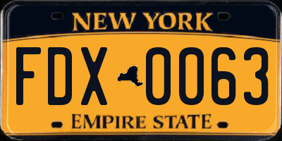 NY license plate FDX0063