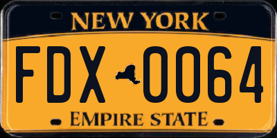 NY license plate FDX0064