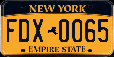 NY license plate FDX0065