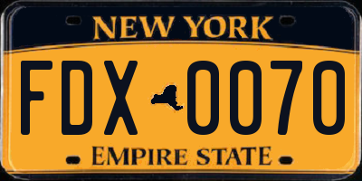 NY license plate FDX0070