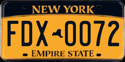 NY license plate FDX0072