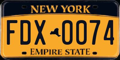 NY license plate FDX0074