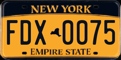 NY license plate FDX0075