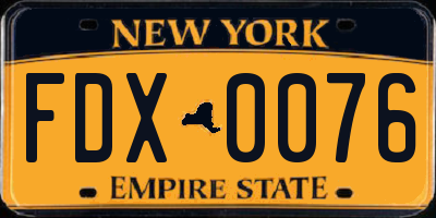 NY license plate FDX0076
