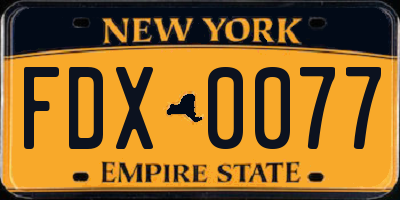 NY license plate FDX0077