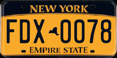 NY license plate FDX0078