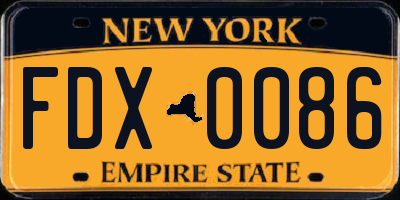 NY license plate FDX0086