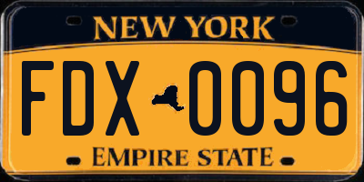 NY license plate FDX0096