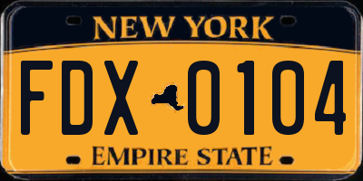 NY license plate FDX0104