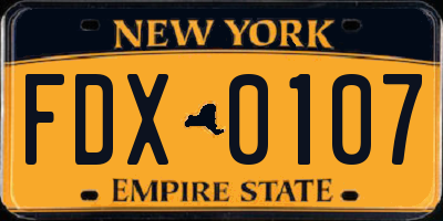 NY license plate FDX0107