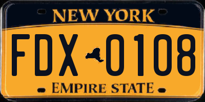 NY license plate FDX0108