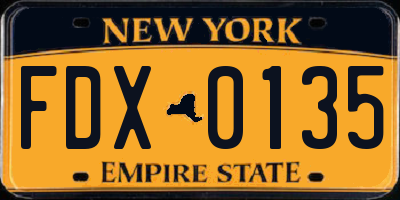NY license plate FDX0135