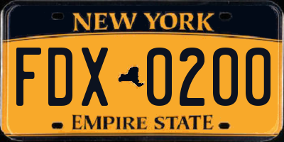 NY license plate FDX0200