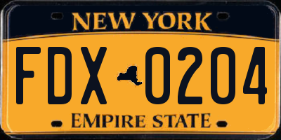 NY license plate FDX0204