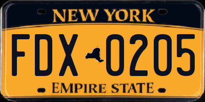 NY license plate FDX0205