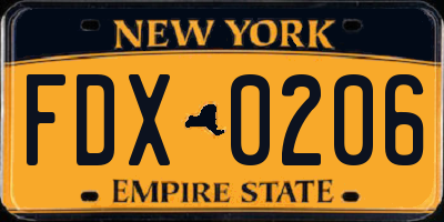 NY license plate FDX0206