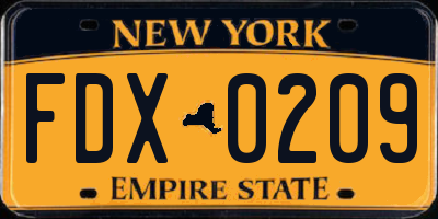 NY license plate FDX0209