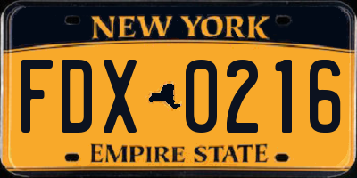 NY license plate FDX0216