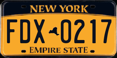 NY license plate FDX0217