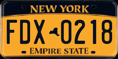NY license plate FDX0218