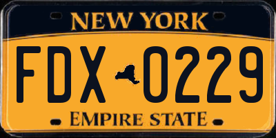 NY license plate FDX0229
