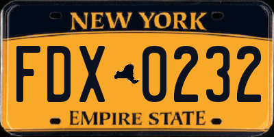 NY license plate FDX0232