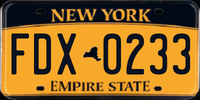 NY license plate FDX0233