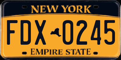 NY license plate FDX0245