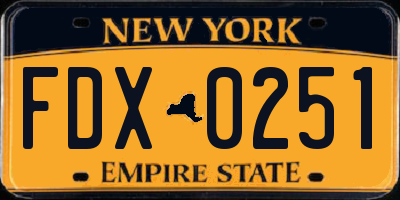 NY license plate FDX0251
