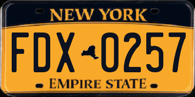 NY license plate FDX0257