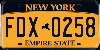 NY license plate FDX0258