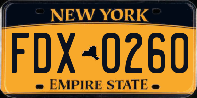 NY license plate FDX0260