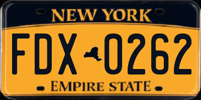 NY license plate FDX0262