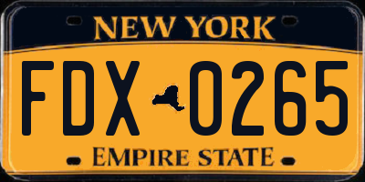 NY license plate FDX0265