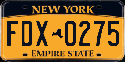 NY license plate FDX0275