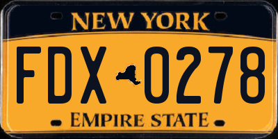 NY license plate FDX0278