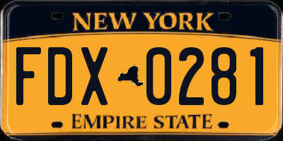 NY license plate FDX0281