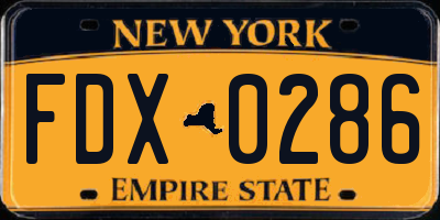 NY license plate FDX0286