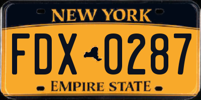 NY license plate FDX0287