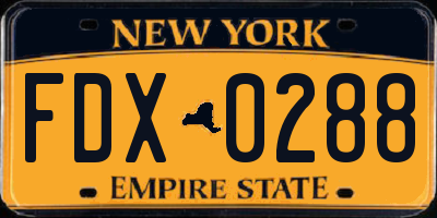 NY license plate FDX0288