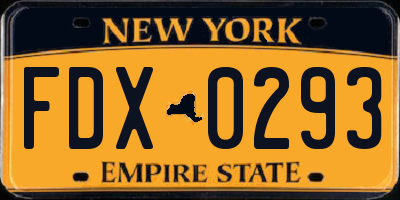 NY license plate FDX0293