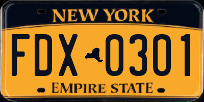 NY license plate FDX0301